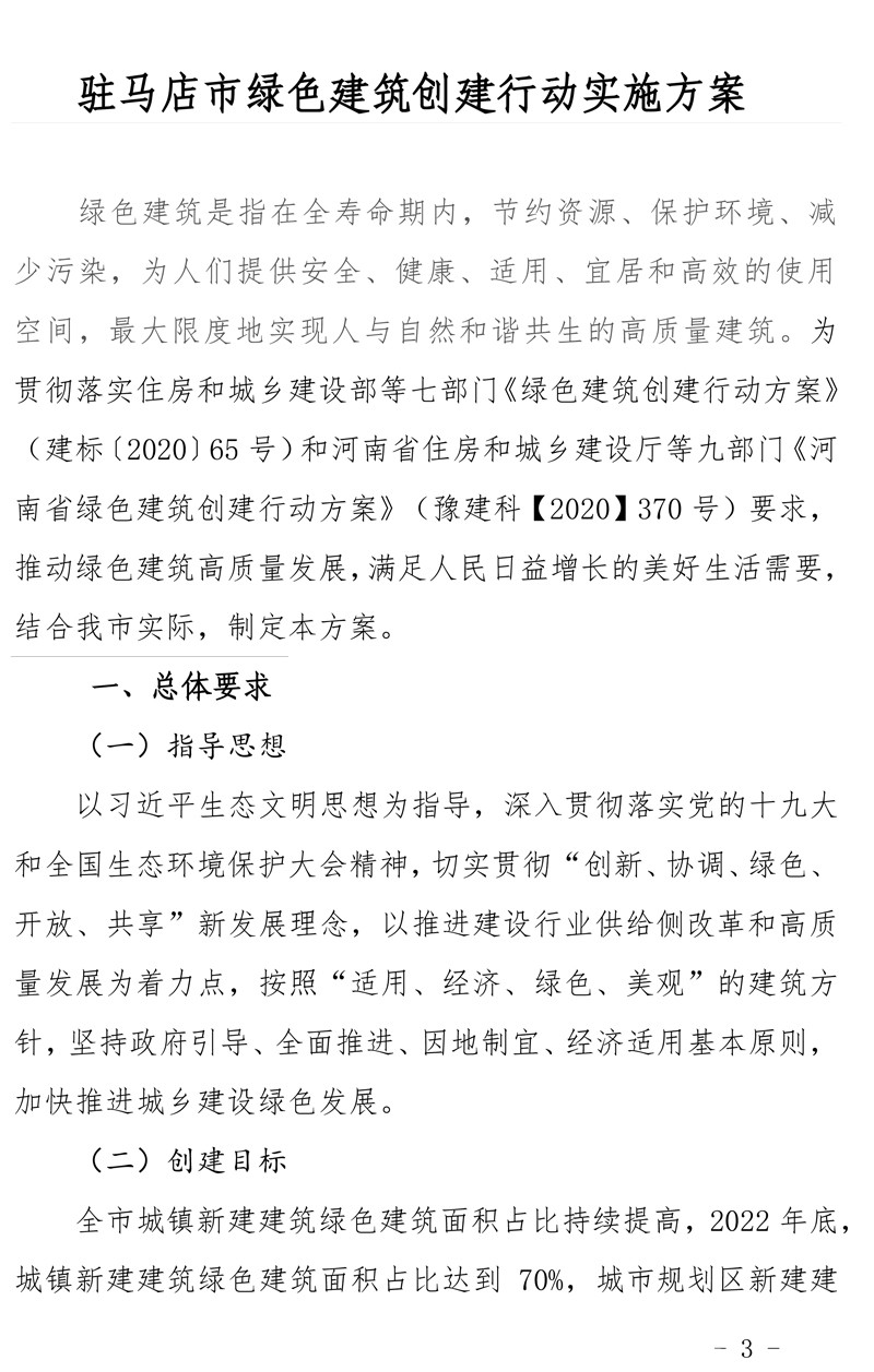 驻建【2020】272号▎关于印发驻马店市绿色建筑创建行动实施方案的通知