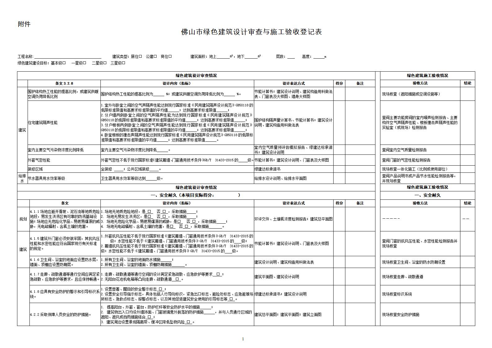 佛山绿建设计审查与施工验收登记表.doc【2021】