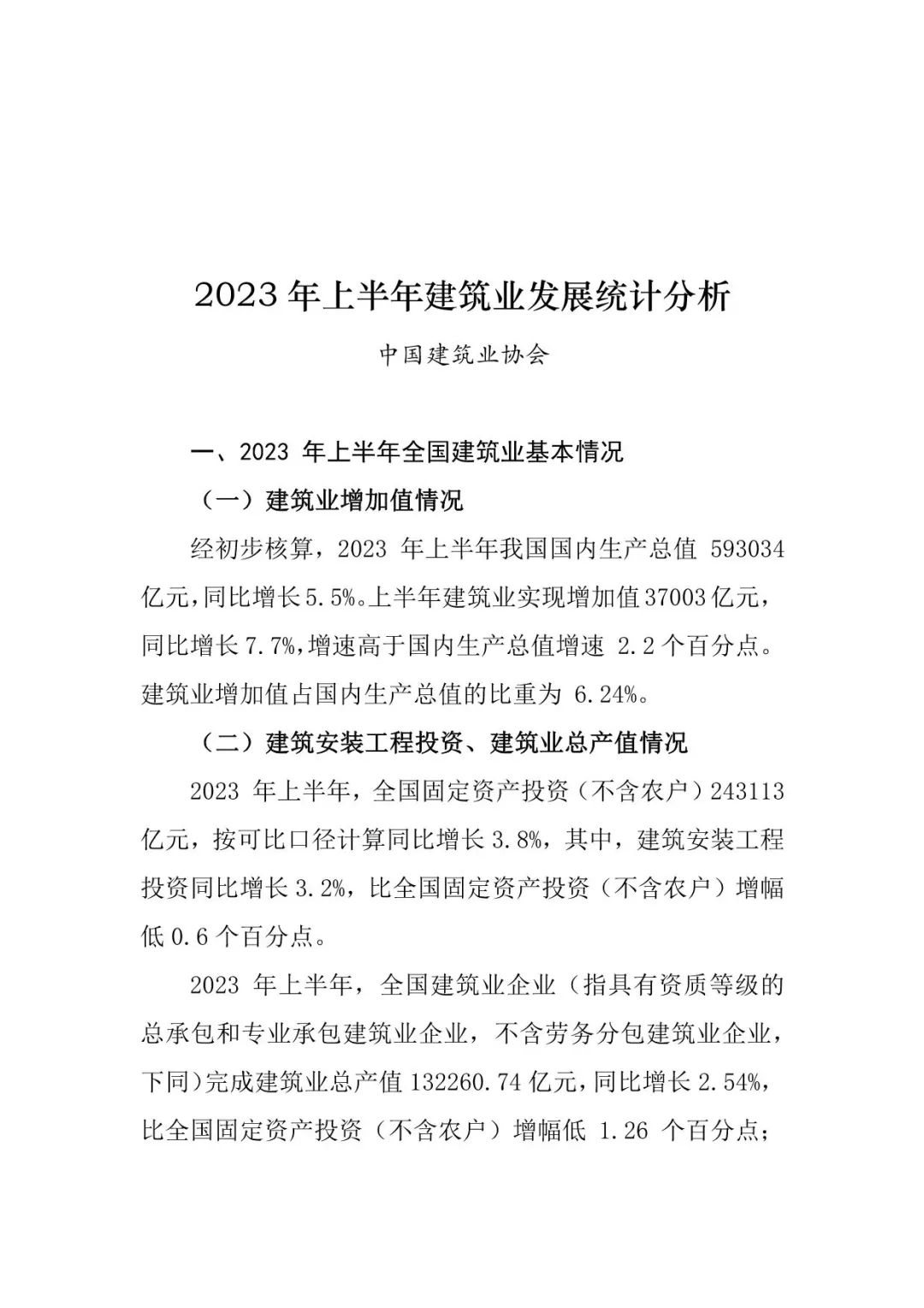 2023年上半年建筑业发展统计分析