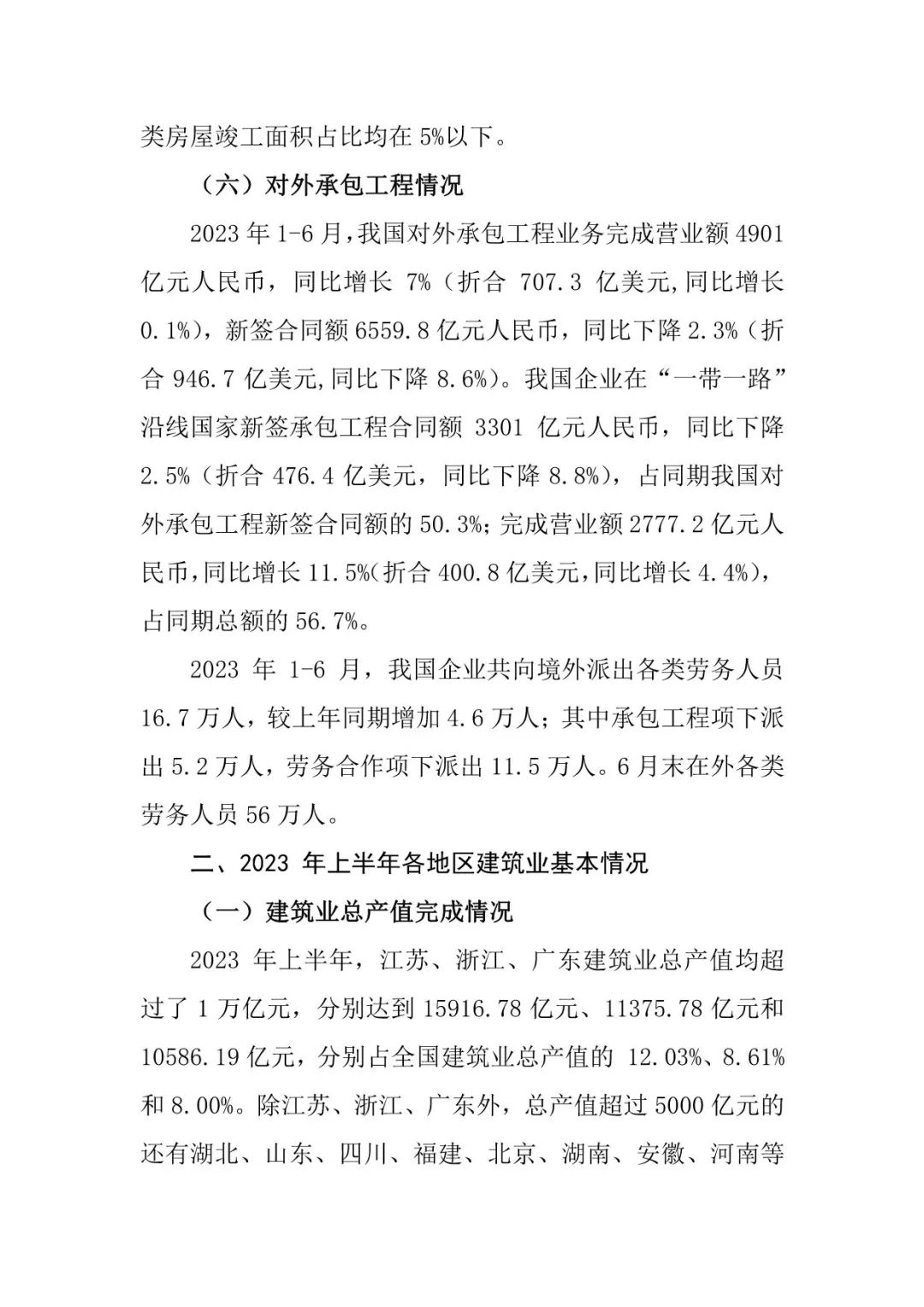 2023年上半年建筑业发展统计分析