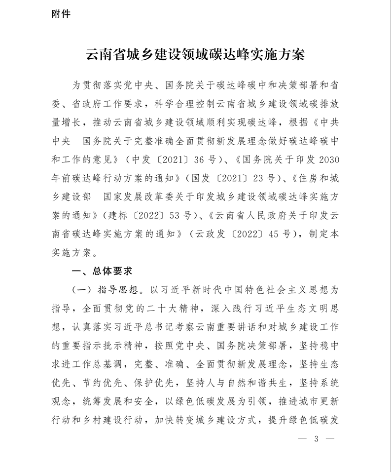 关于印发云南省城乡建设领域碳达峰实施方案的通知