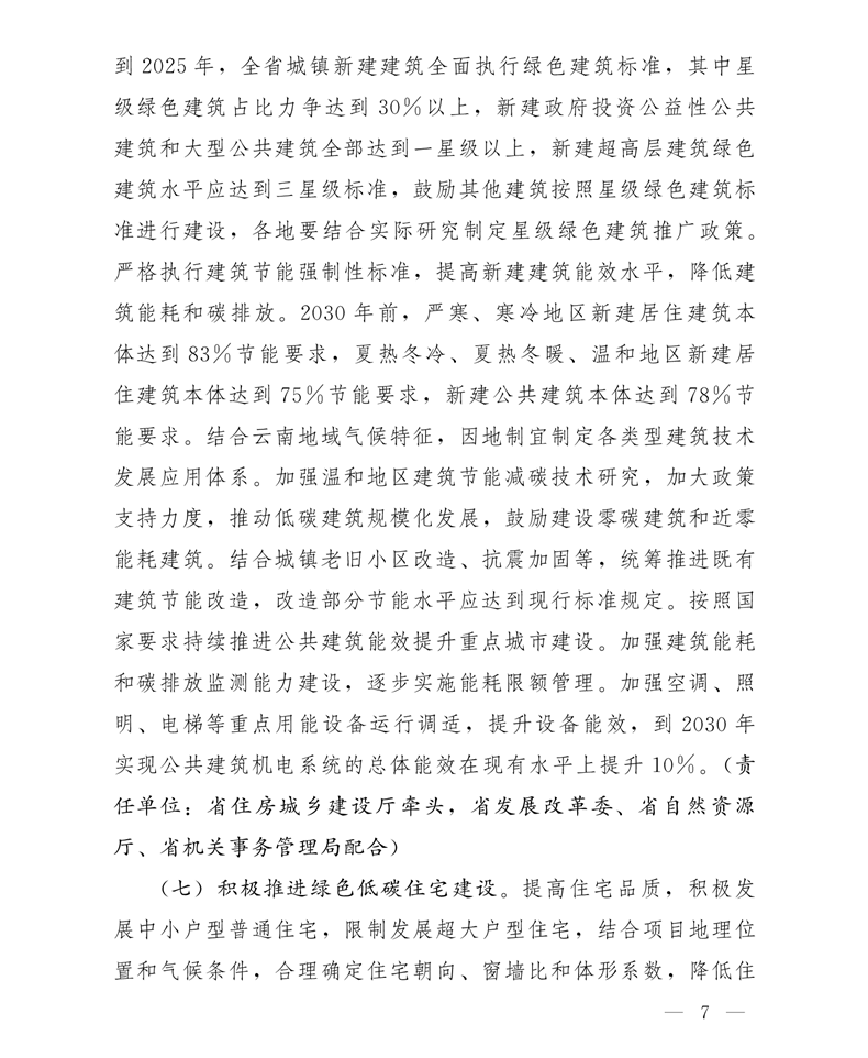 关于印发云南省城乡建设领域碳达峰实施方案的通知