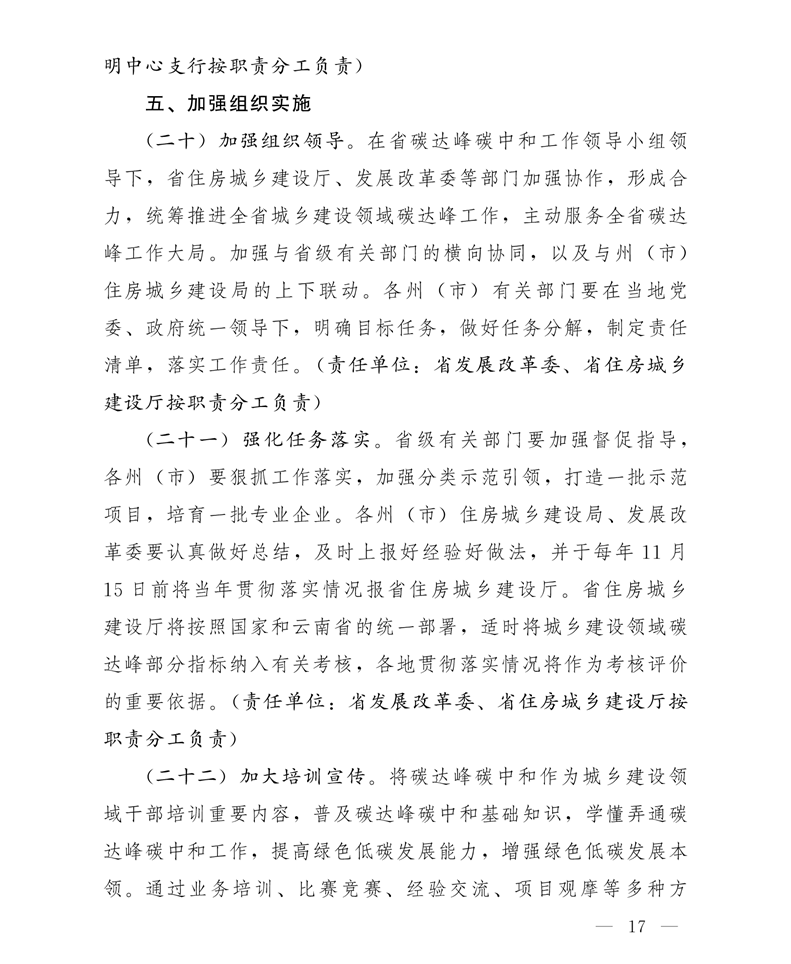 关于印发云南省城乡建设领域碳达峰实施方案的通知