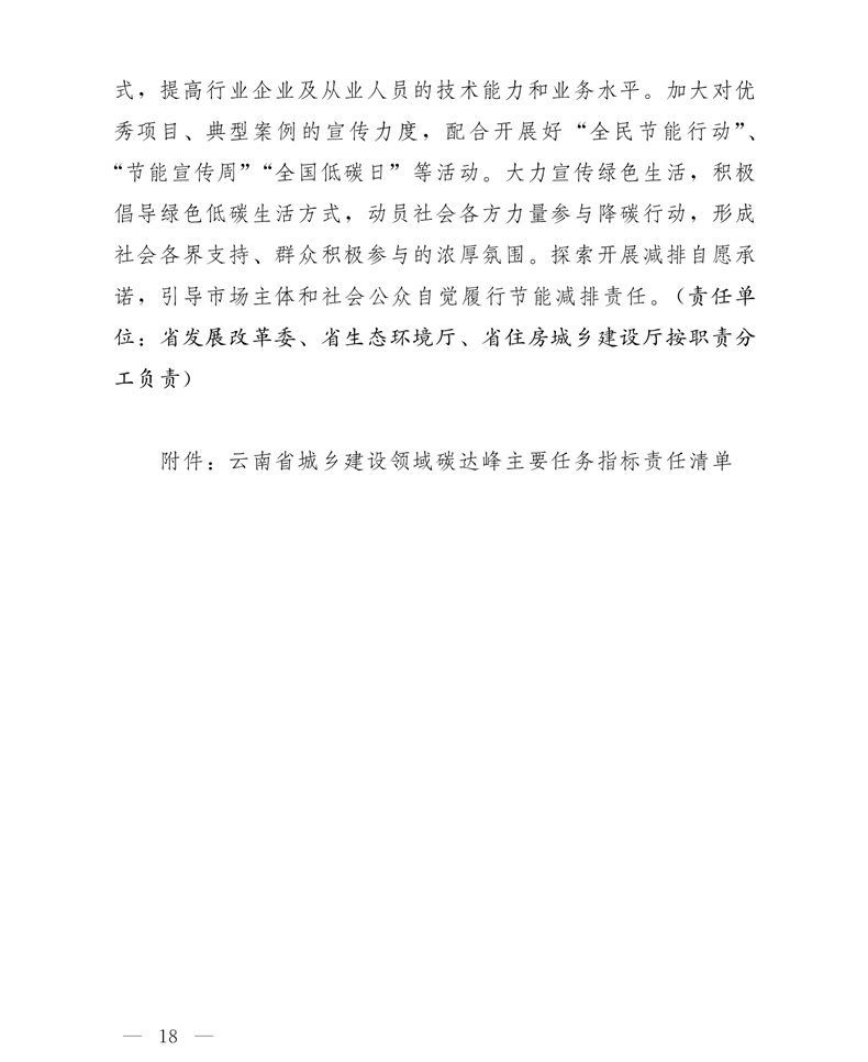 关于印发云南省城乡建设领域碳达峰实施方案的通知