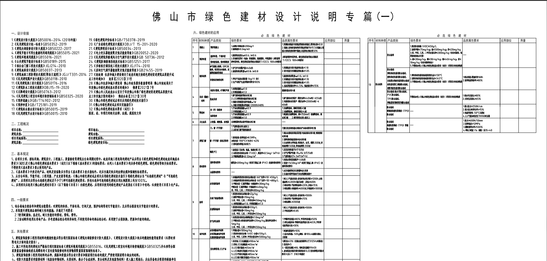 佛山市绿色建材设计说明专篇（试行）